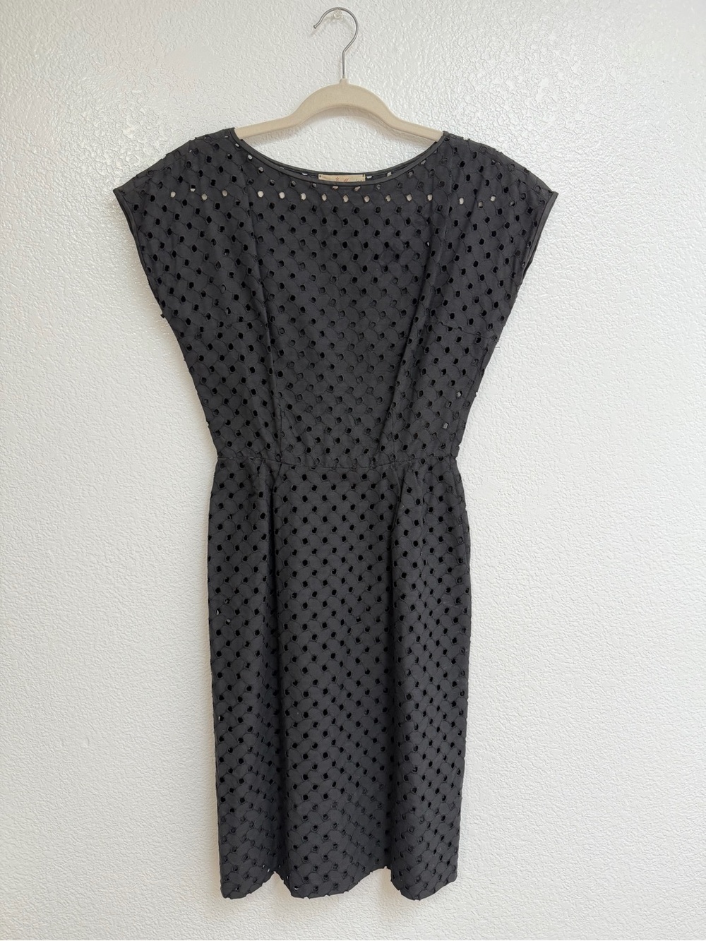 Classic Black Textured Cap-Sleeve Dress